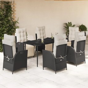 7 részes fekete polyrattan kerti étkezőgarnitúra párnával
