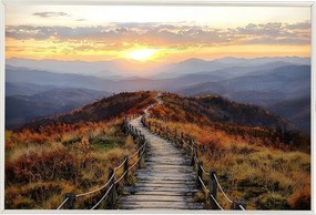 Poszter Keret Alumínium Ösvény Hegyek Naplemente Ősz Tájkép 60x40