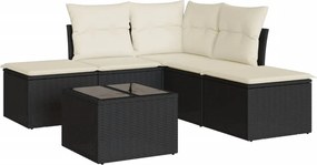 vidaXL 6 részes fekete polyrattan kerti ülőgarnitúra párnákkal