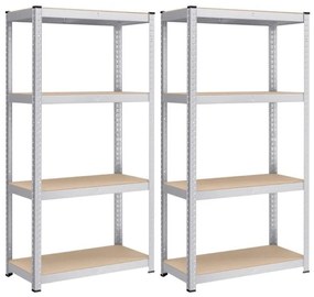 Fém tároló polcok szett(2db) 160x80x40 cm, ezüst