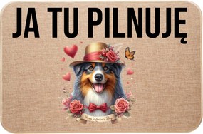 Lenvászon Lábtörlő Az Ajtó előtt Én Itt őrzöm az ausztrál juhászkutyát