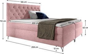 Boxspring ágy, 120x200, rózsaszín Velvet szövet, GULIETTE + ajándék