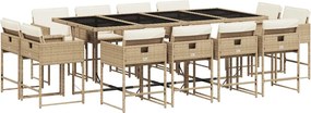 vidaXL 13 részes bézs polyrattan kerti étkezőgarnitúra párnákkal