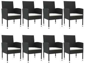 9 részes fekete polyrattan és acél kerti étkezőgarnitúra