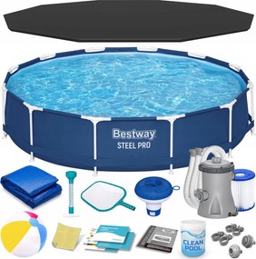 Kerti Állványos Medence Kerek Szivattyú 366x76cm Bestway 16in1 Szett