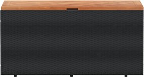 Fekete Polyrattan És Akácfa Kerti Tárolóláda 110 X 50 X 54 Cm
