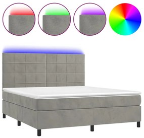 világosszürke bársony rugós és LED-es ágy matraccal 160x200 cm
