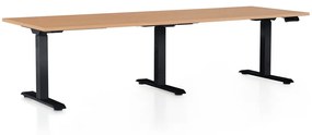 OfficeTech Long állítható magasságú asztal, 240 x 80 cm, fekete alap, bükkfa