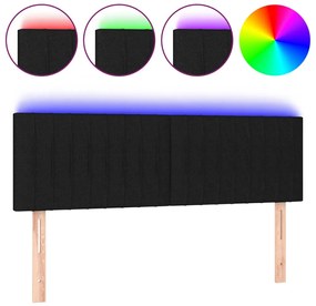 fekete szövet LED-es fejtámla 144x5x78/88 cm