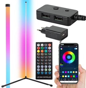 RGB LED Modern álló saroklámpa, távirányítóval, applikációval, 100 cm, VG