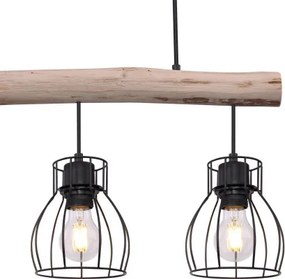 Globo 15326-3N Függeszték fém fekete drótháló búrával, natúr fa betéttel. LxBxH:600x136x2090, exkl. 3xE27 40W 230V