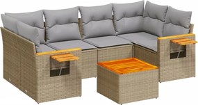 vidaXL 7 részes bézs polyrattan kerti ülőgarnitúra párnákkal