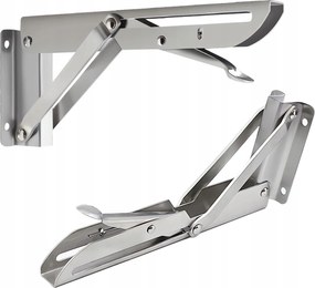 2 x Összecsukható Polctartó 30cm Fali tartó Erős 2db Ezüst Acél