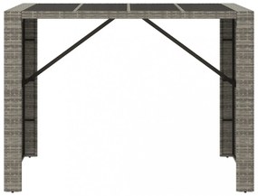 szürke polyrattan üveglapos kerti asztal 145 x 80 x 110 cm