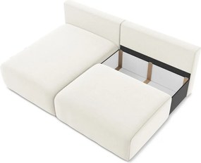 Krémszínű bársony kinyitható-tárolóhelyes sarokkanapé (bal oldali-heverő résszel) Kalena – Makamii