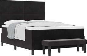 vidaXL Boxrugós ágy matracmal fejtámlával Fekete 140 x 200 cm Bársony