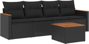 vidaXL 5 részes fekete polyrattan kerti kanapészett párnákkal
