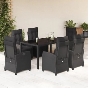 7 részes fekete polyrattan kerti étkezőgarnitúra párnával