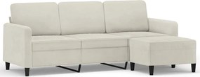 vidaXL 3 személyes krémszínű bársonykanapé lábtartóval 180 cm