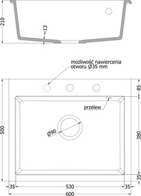 Mexen Elix gránit mosogató 1-medencés 600 x 500 mm, fekete pöttyös, króm szifon - 6525601005-76