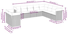 10 részes fekete polyrattan kerti ülőgarnitúra párnákkal