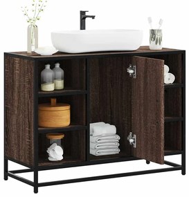 Barna tölgy szerelt fa fürdőszobai mosdószekrény 80x33x60 cm