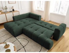Zöld kinyitható-tárolóhelyes sarokkanapé (bal oldali-L alakú) Fuji – Bobochic Paris