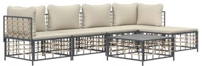 6 részes antracitszürke polyrattan kerti ülőgarnitúra párnákkal