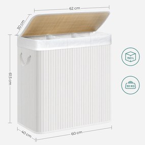 Bambusz kosár szennyestartó 3 rekeszes 3x50L, fehér