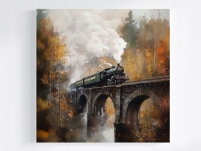 Vászonkép Canvas Retro Vonat Felüljáró Őszi Táj 40x40