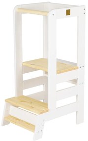 Fehér-natúr színű borovi fenyő tanulótorony Montessori – Meowbaby