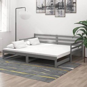 szürke tömör fenyőfa kihúzható kanapéágy 2 x (90 x 200) cm