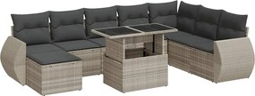 vidaXL 9 részes világosszürke polyrattan kerti ülőgarnitúra párnával