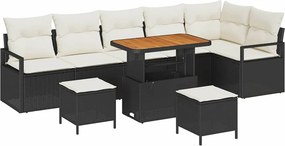 vidaXL Kerti Kanapé Szett párnával 9 pcs Fekete Poli rattan