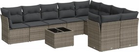 vidaXL 10 részes szürke polyrattan kerti ülőgarnitúra párnákkal