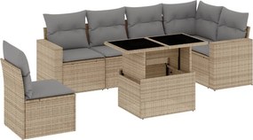 vidaXL 7 részes bézs polyrattan kerti ülőgarnitúra párnákkal