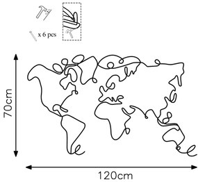 Fém fali dekoráció, World Map