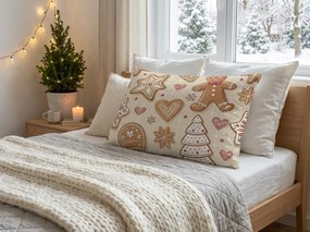 Pamut párnahuzat GINGERBREAD JOY 70x90 cm, bézs