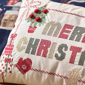 Pamut díszpárna karácsonyi mintával 30x50 cm Merry Christmas Cross Stitch – Catherine Lansfield