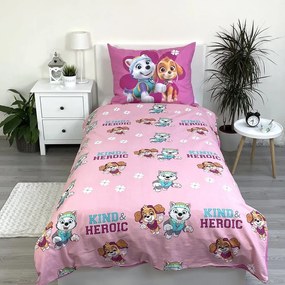 Rózsaszín egyszemélyes pamut gyerek ágyneműhuzat 140x200 cm Paw Patrol "Heroic" – Jerry Fabrics