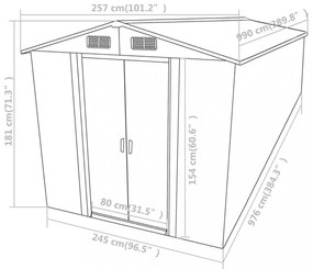 antracitszürke horganyzott acél kerti fészer 257 x 990 x 181 cm