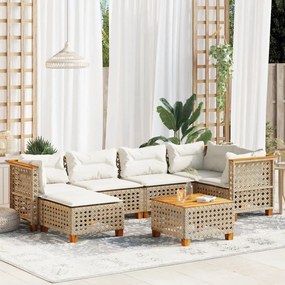 7 részes bézs polyrattan kerti ülőgarnitúra párnákkal