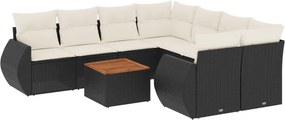 vidaXL 9 részes fekete polyrattan kerti ülőgarnitúra párnákkal