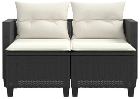 2 személyes fekete polyrattan kerti kanapé zsámollyal