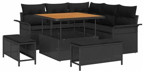 vidaXL Kerti Kanapé Szett párnával 8 pcs Fekete polirattan