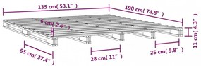 fekete tömör fenyőfa raklapágy 135 x 190 cm (Double)