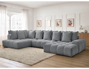 Sötétszürke zsenília kinyitható-tárolóhelyes sarokkanapé (bal oldali-U alakú) Everest – Bobochic Paris