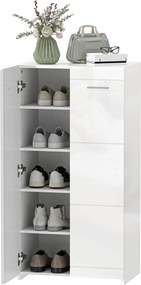 HOMCOM cipősszekrény, 2 ajtós, 5 polcos, állítható polcokkal — 10 pár, magasfényű fehér, 55 x 36 x 108 cm | Aosom