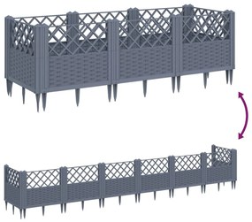 szürke PP kerti virágláda cövekekkel 123,5 x 43,5 x 43,5 cm
