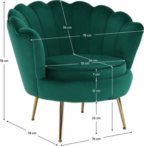 Fotel Art-deco stílusban, smaragd Velvet anyag/gold króm-arany, NOBLIN